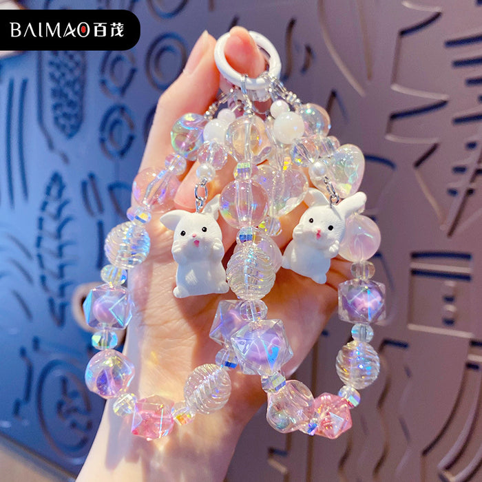 Wholesale Transparent bead keychain, exquisite car keychain, mobile phone chain, couple pendant