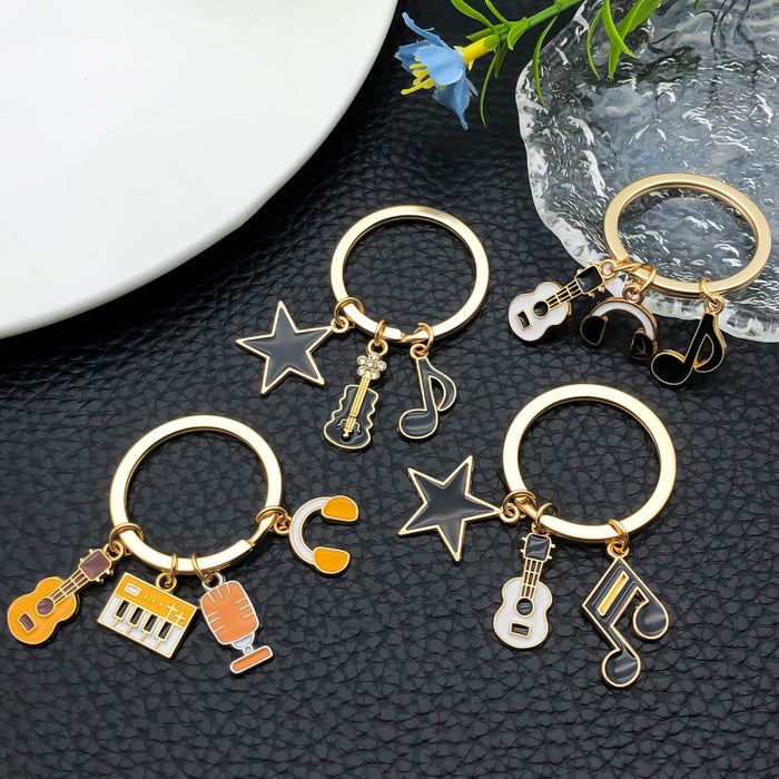 Wholesale oil dripping music guitar keyboard headset microphone star keychain key ring