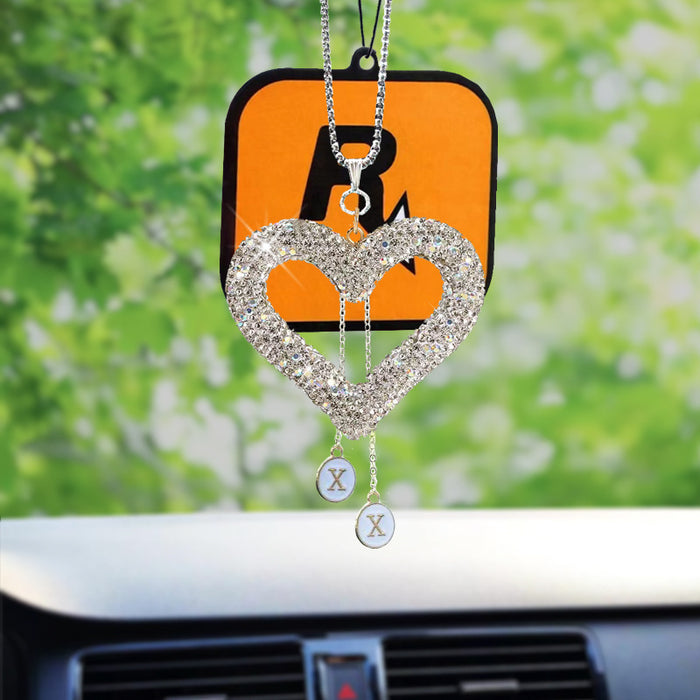 Wholesale Diamond-encrusted car love rearview mirror pendant full diamond heart-shaped car interior diamond-encrusted car pendant