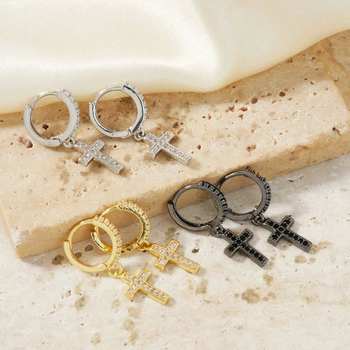 Wholesale Cross inlaid zirconia earrings, classic ear buckles, zirconia earrings, temperament earrings