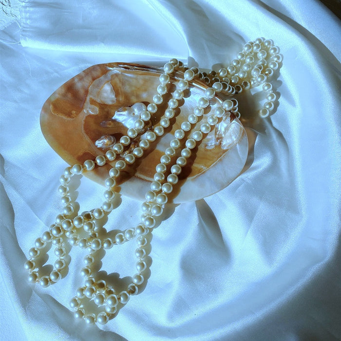 Wholesale Retro pearl necklace for female actress with elegant temperament, small fragrance style, double-layer collarbone chain, versatile long sweater chain