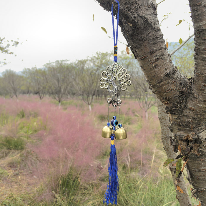 Wholesale Metal copper wind chime pendant, door decoration, copper bell, wind chime, auspicious retro blue pendant