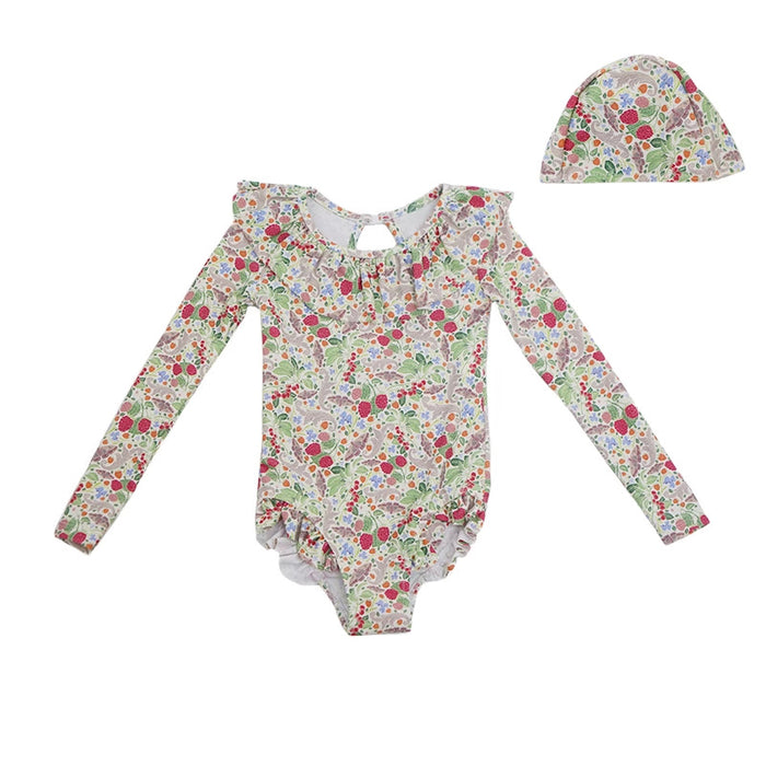 Wholesale Girls' swimsuit European style sun protection long sleeved quick drying printed children's swimsuit