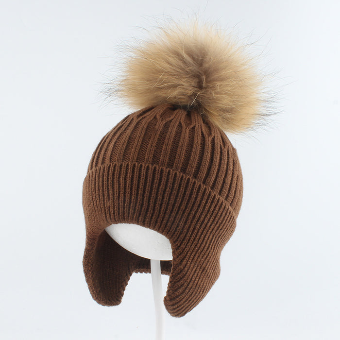 Wholesale Cross border children's knitted ear protection hat with plush inner lining for warmth