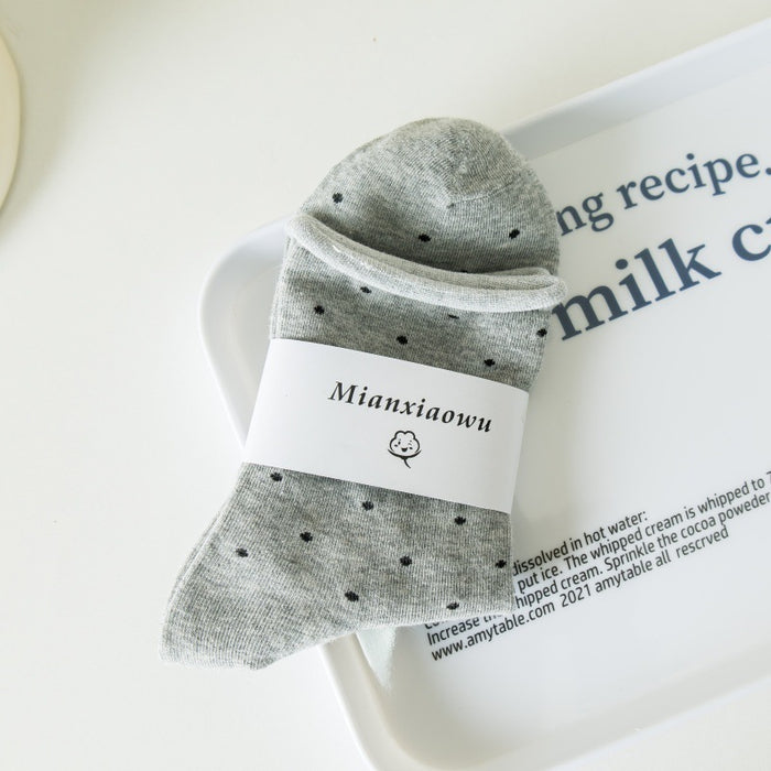 Wholesale Socks with curled edges and polka dots, mid tube socks, cotton socks, thin styles, stacked socks, socks