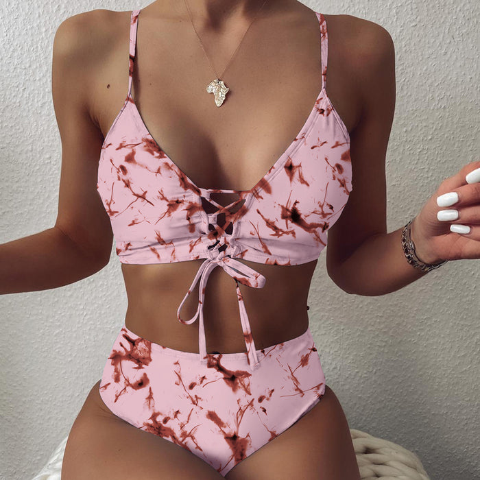 Wholesale New sexy ink print chest strap bikini strap split swimsuit