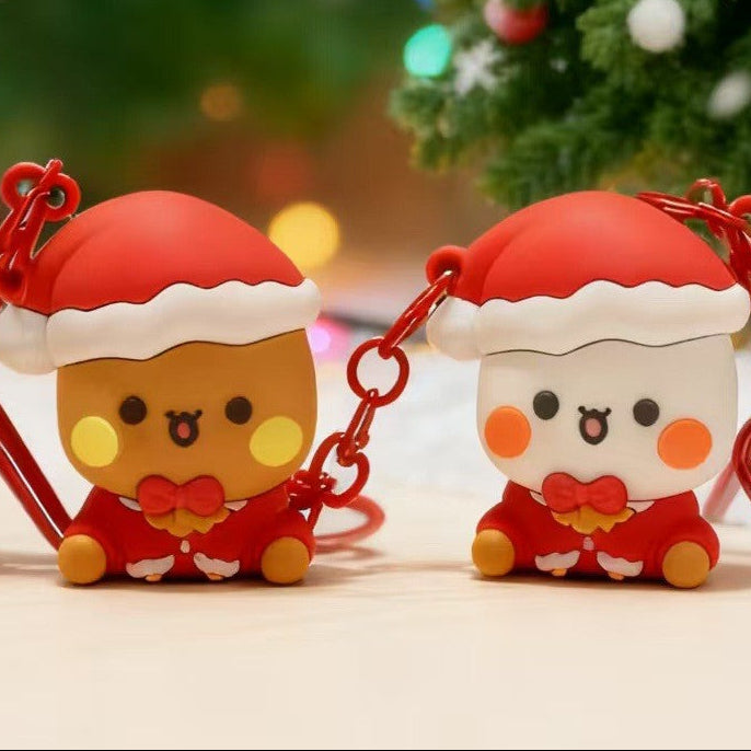 Wholesale PVC Christmas Bag Charm Keychain Cute Couple Pendant Holiday Gift MOQ≥10