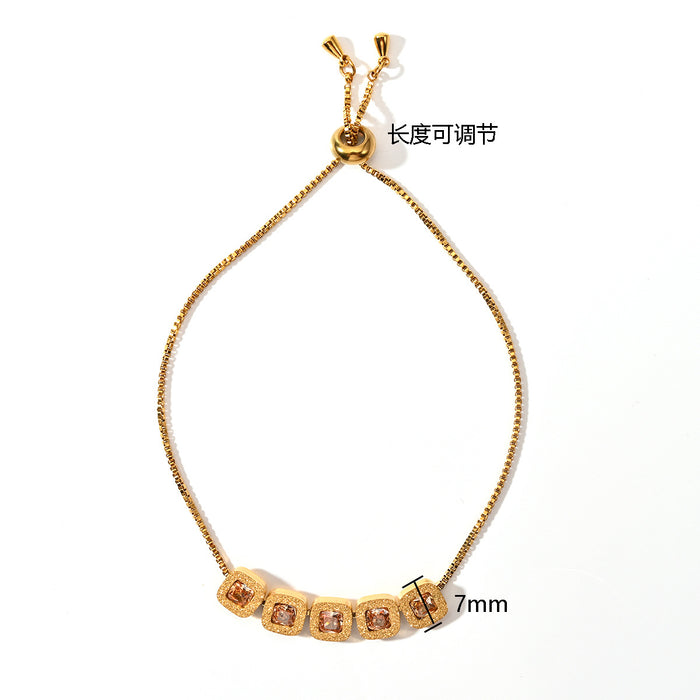 Wholesale High end stainless steel square zirconia adjustable bracelet, simple and luxurious bracelet wholesale