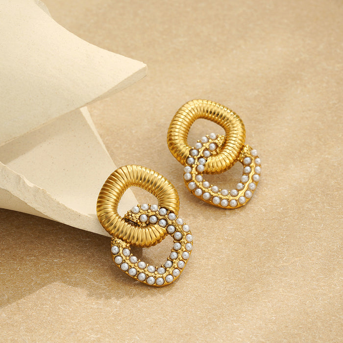 Wholesale Trendy new stainless steel pearl inlaid double-layer pearl earrings that do not fade earrings jewelry