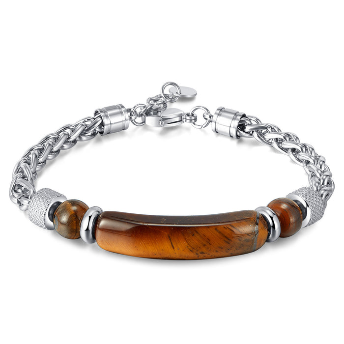 Wholesale Fashionable retro stainless steel chain splicing tiger eye stone titanium steel men's bracelet