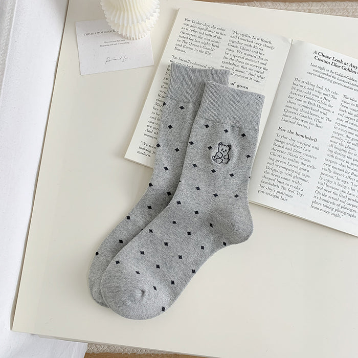 Wholesale Cute cartoon embroidered mid tube socks, trendy and versatile for wearing outside