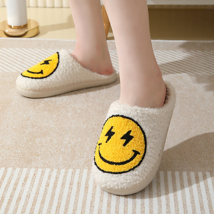Wholesale Winter style lightning smiley face cotton slippers for women indoor home non-slip home autumn and winter warm slippers