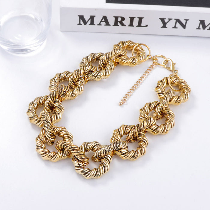 Wholesale Jewelry suit Metal Thick Texture Twist Geometric Exaggerated Bracelet Necklace