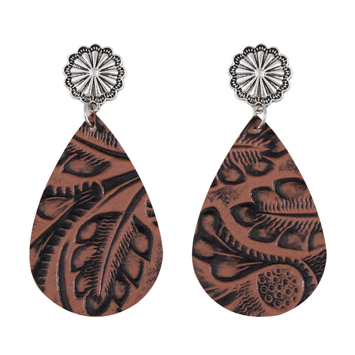 Wholesale Leather Earrings Bohemian Embossed Pattern Party Wear Boutique Resale