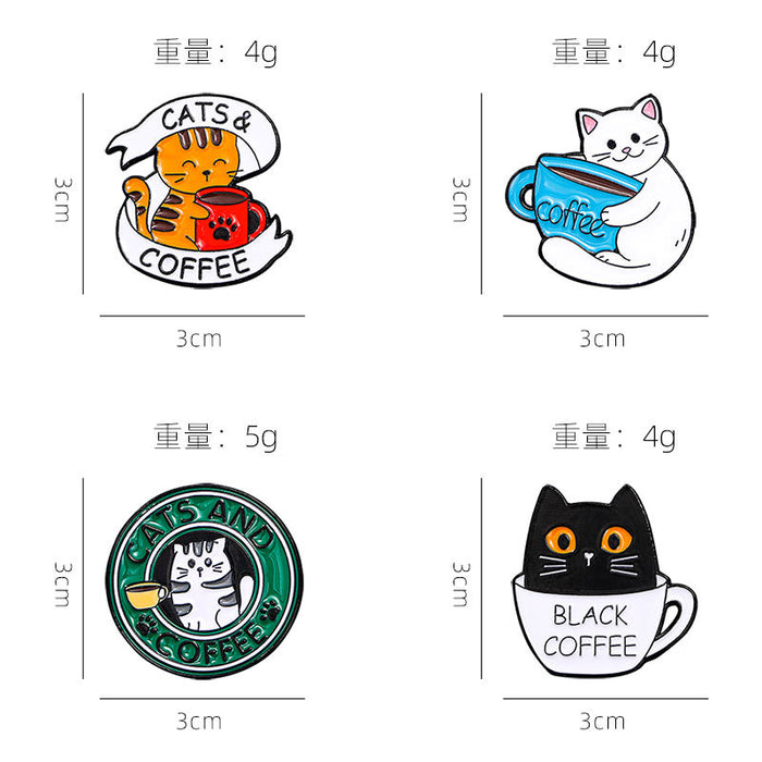 Wholesale Coffee Cat Brooch Backpack Badge Clothing Accessories