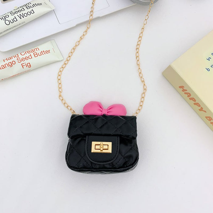 Wholesale New children's bag with bow decoration, diagonal cross bag, diamond grid chain