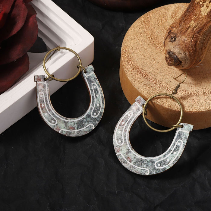 Wholesale Wooden Printing Retro Stars Oval Irregular Quadrilateral Earrings Personalized