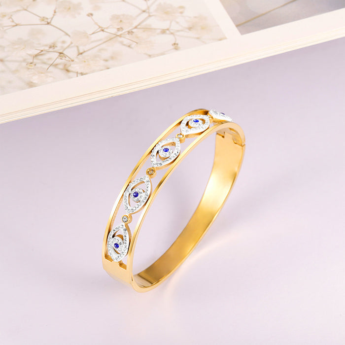 Wholesale Luxury Blue Gemstone Exquisite Stainless Steel Bracelet Zirconia Diamond Eye Jewelry