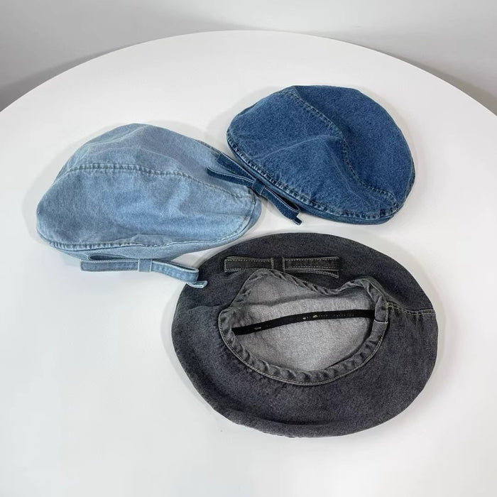 Wholesale Wide brimmed bow versatile exaggerated denim beret hat genuine