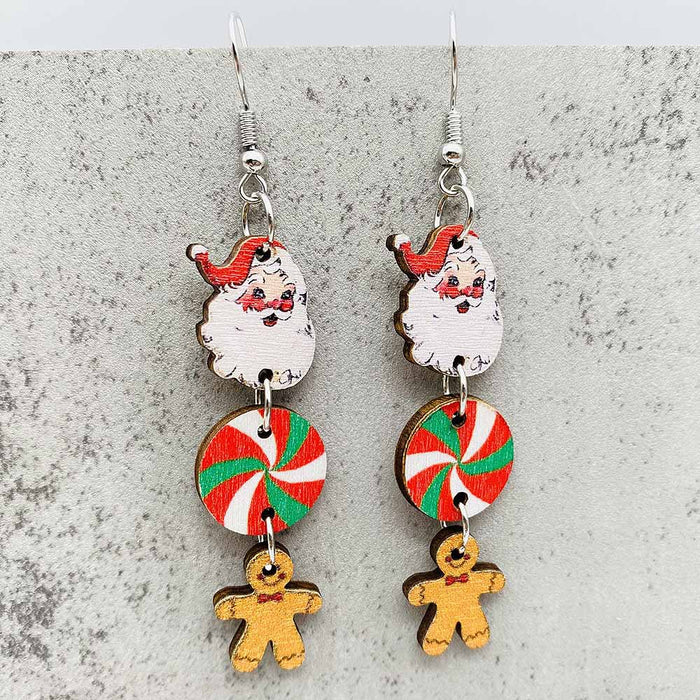 Wholesale New Christmas Earrings Snowman Santa Claus Gift Gingerbread Man Candy Wooden Earrings JDC-ES-YaChen009