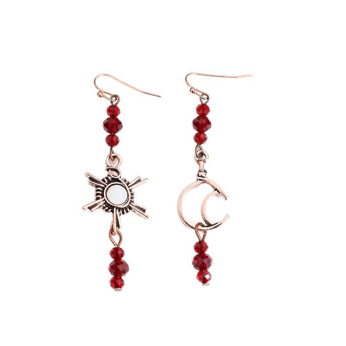 Wholesale New Copper-Tone Star,  Moon,  and Burgundy Beaded Dangle Earrings