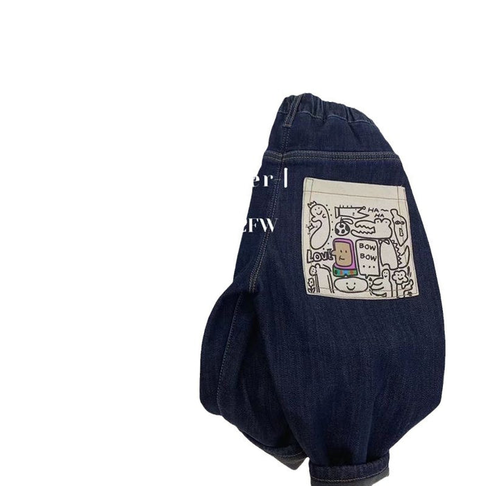 Wholesale Boys' fleece-lined Thickened Jeans Soft Children's Girls Baby One-piece Velvet Casual Pants