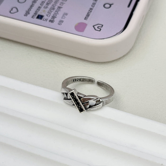 Wholesale Paired with micro inlaid black diamonds for fashionable decoration, the new high-end and versatile chain ring