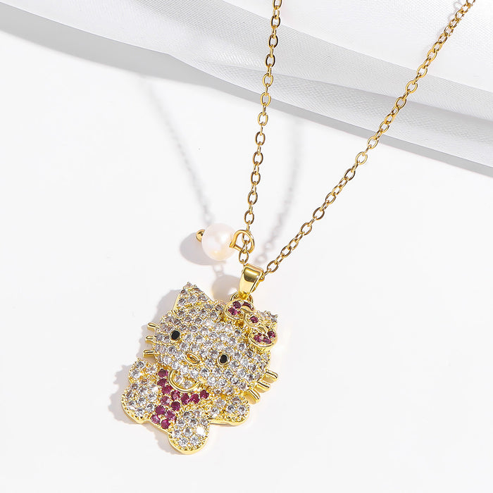 Wholesale Cartoon pearl micro inlaid zircon bow necklace