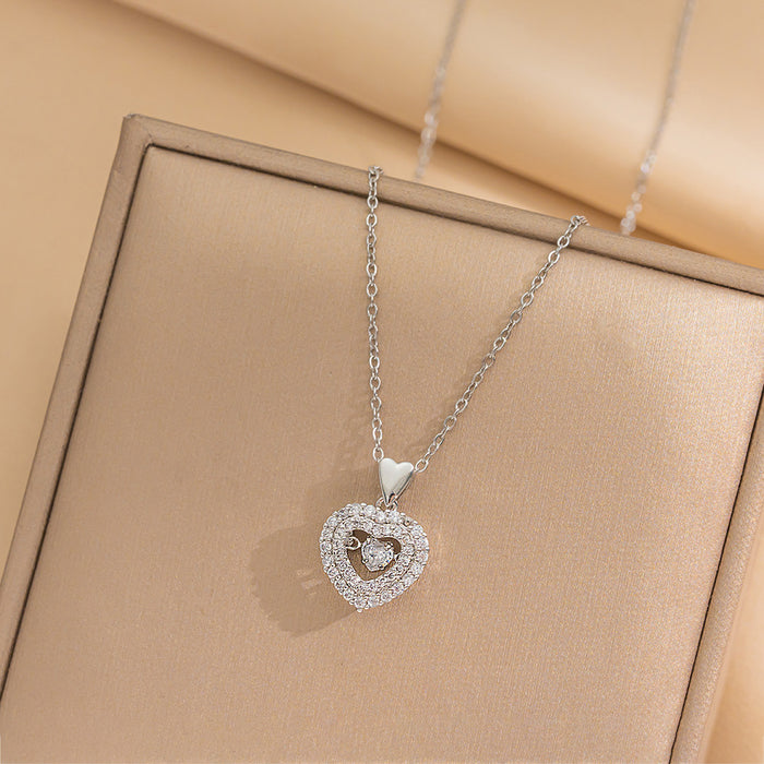 Wholesale Necklace temperament, love, agility, collarbone chain, personality, simplicity, full diamond heart-shaped pendant accessory