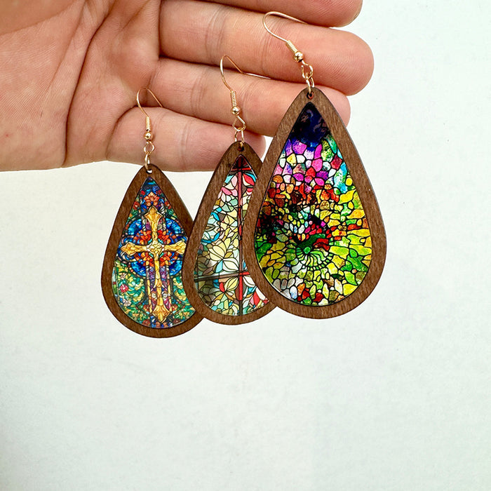 Wholesale Trendy Acrylic Water Drop Earrings Church Color Print Translucent Jewelry Accessory
