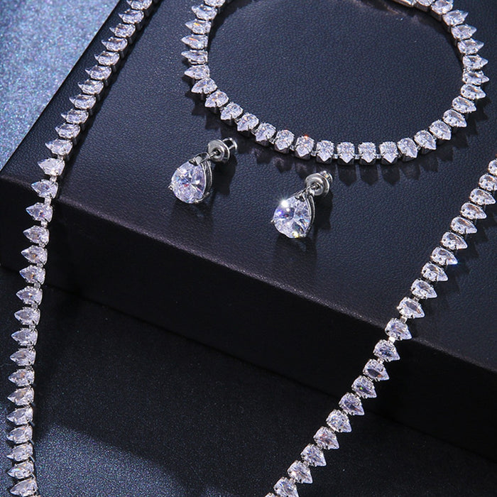 Wholesale Three Piece Accessories Fashion Classic Water Drop Zircon Necklace Earrings Bracelet