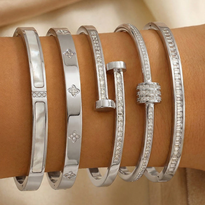 Wholesale Titanium Steel Double  Rhinestone Bracelet Everyday Jewelry Accessory