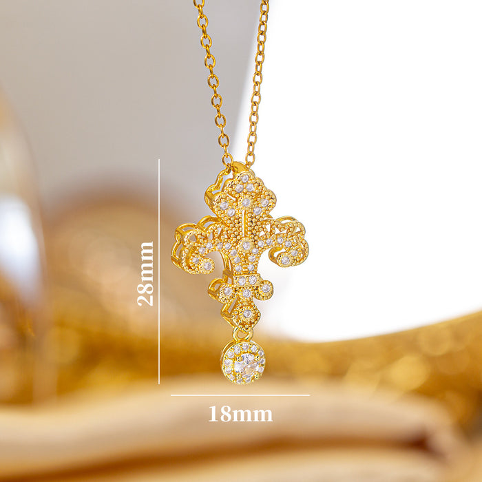 Wholesale Zircon-set cross Titanium steel necklace