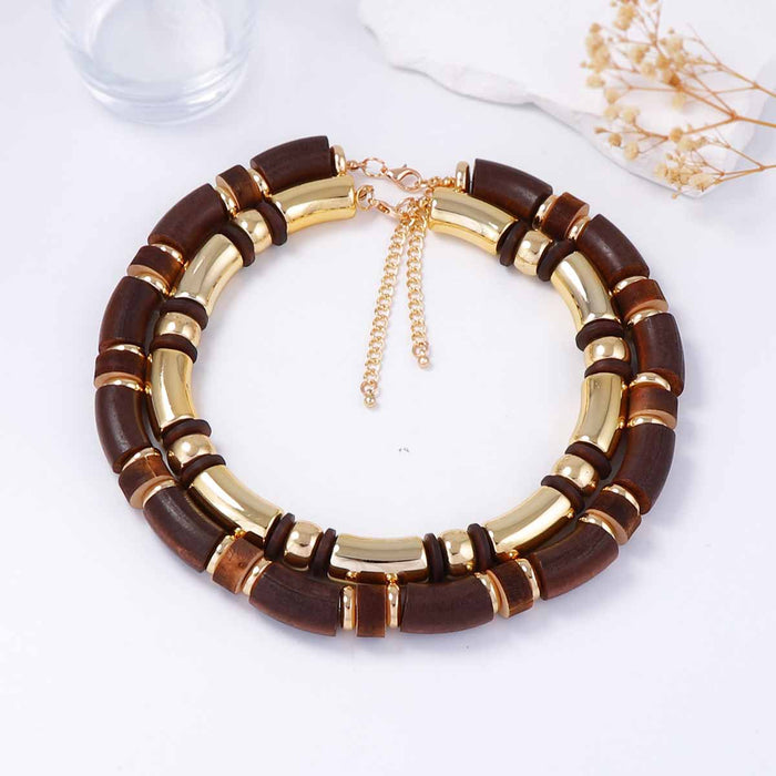 Wholesale Double-layer Stacked Wooden Necklace Bracelet suit All-match Women's Jewelry