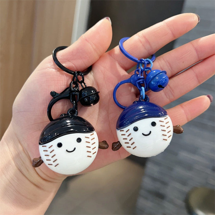 Wholesale 5 PCS Cute PVC cartoon baseball keychain with smiling face.