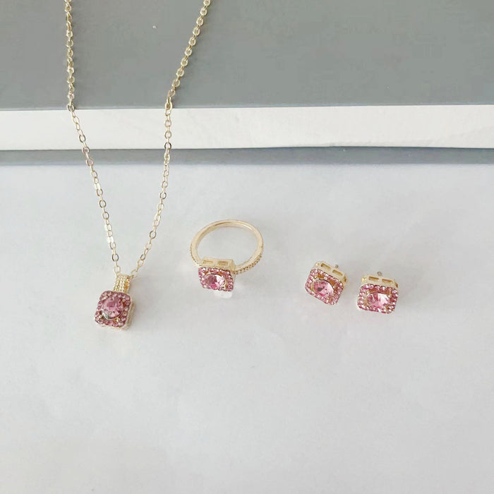 Wholesale 3pcs/ set Square Necklace,  Ring,  and Stud Earrings Set