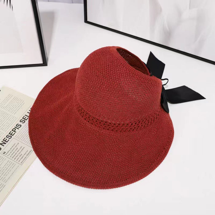 Wholesale Foldable empty top bow hollow breathable sun hat outdoor beach sun hat