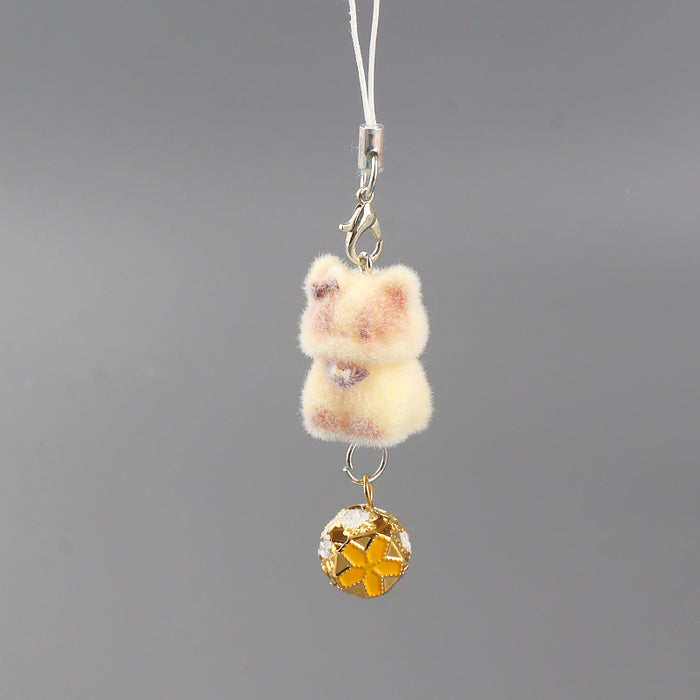 Wholesale Cute Flocked Bell cat Cartoon Pendant Mobile Phone Chain Keychain