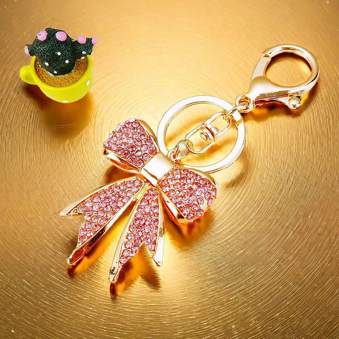 Wholesale Diamond studded bow car keychain metal cute pendant key