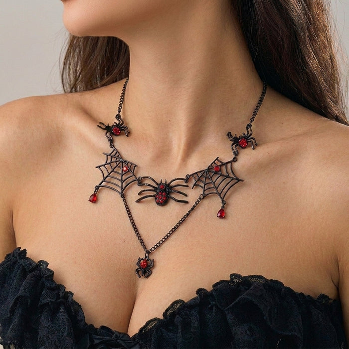 Wholesale Red Rhinestone Web Necklace Earring Set Layering Jewelry