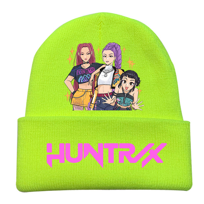 Wholesale Kpop Knitted hat fashion curled brim beanie printed