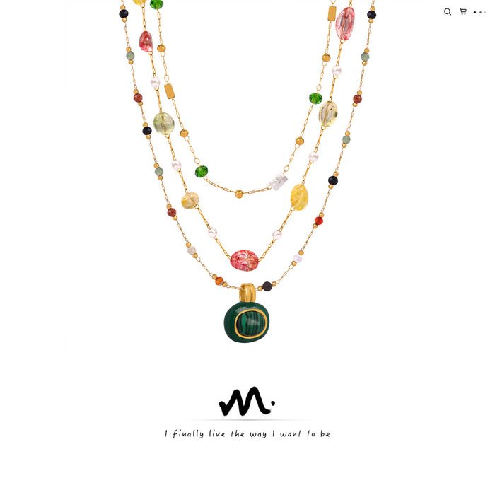 Wholesale Fashionable Gold  Stone Titanium Steel Necklace Jewelry Geometric Shape Regular Chain