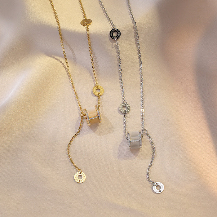 Wholesale Necklace cat's eye stone new titanium steel simple and fashionable niche collarbone chain jewelry