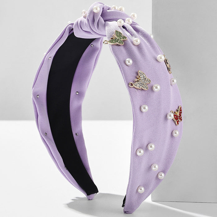 Wholesale Solid Color Butterfly Pearl Knotted Wide-brimmed Fabric Headband JDC-HD-Wupei005