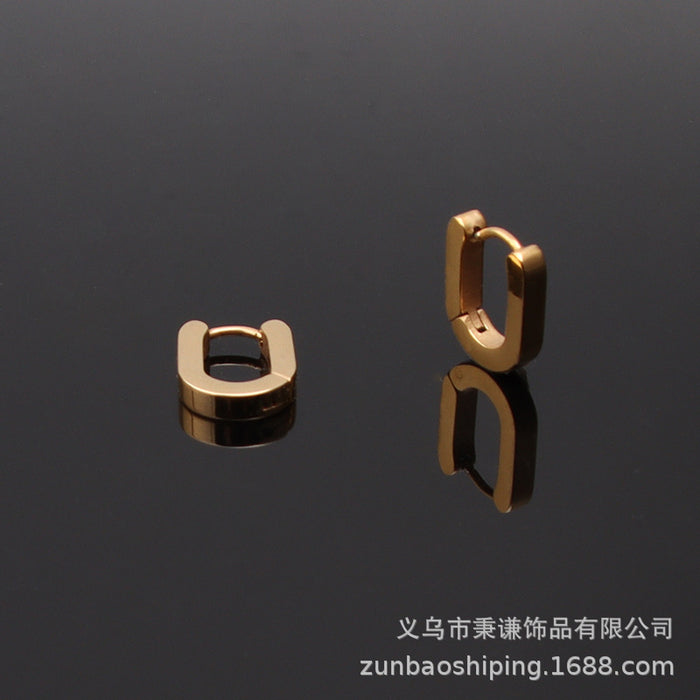 Wholesale Cross border minimalist three-dimensional triangular earrings with ear clips, no ear holes, smooth ear buckles made of titanium steel