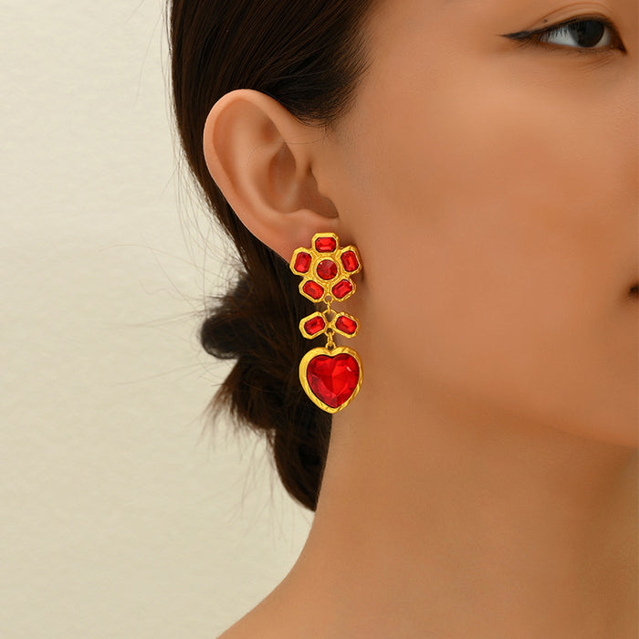 Wholesale Silver needle studded diamond heart earrings alloy earrings