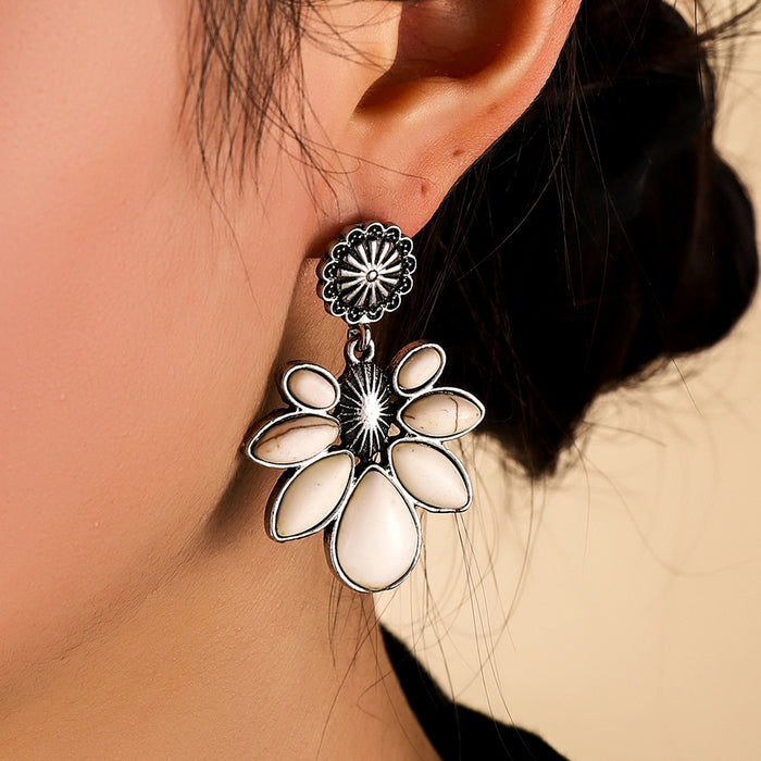 Wholesale New Vintage Flower Water Drop Turquoise Earrings Personalized Jewelry
