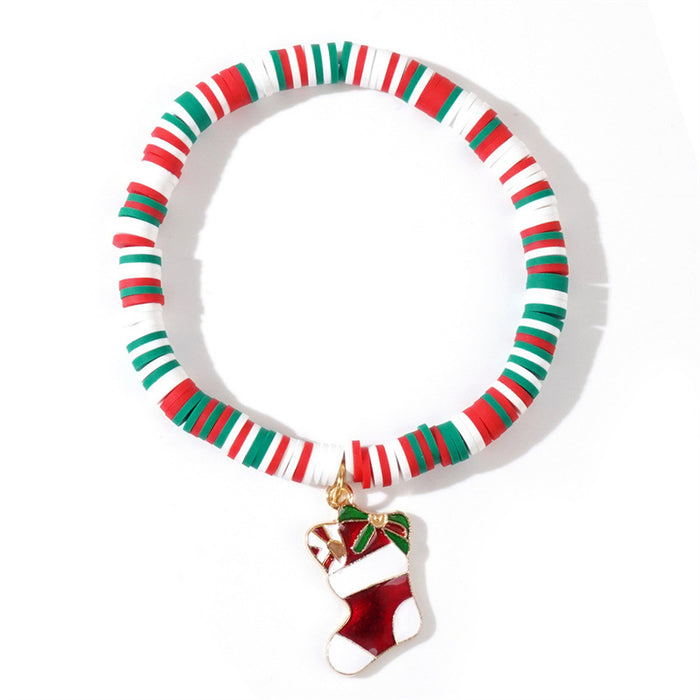 Wholesale Handmade Christmas Polymer Clay Beaded Bracelet Snowflake Design