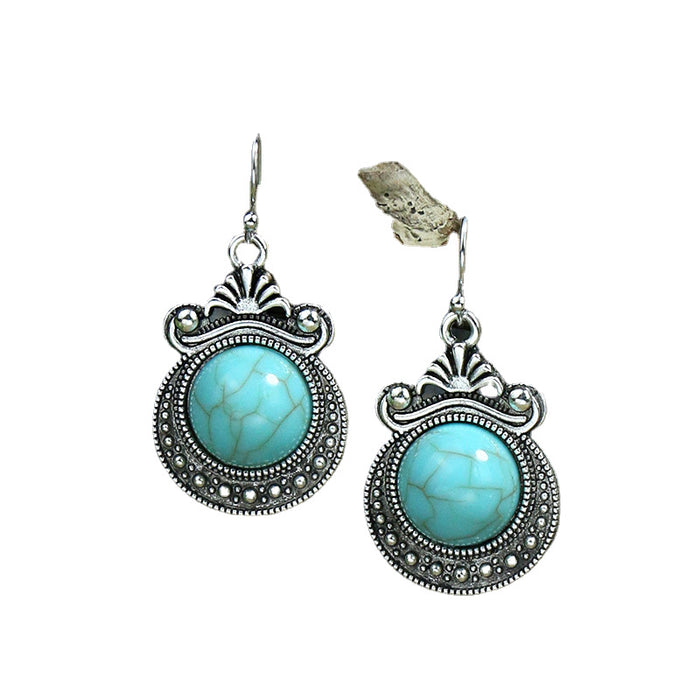 Wholesale Exquisite earrings inlaid with turquoise, women's retro alloy bells, versatile and beautiful earrings
