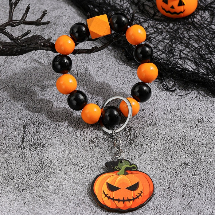 Wholesale Halloween Wooden Ghost Pumpkin Spider Bracelet Keychain JDC-KC-RongRui028